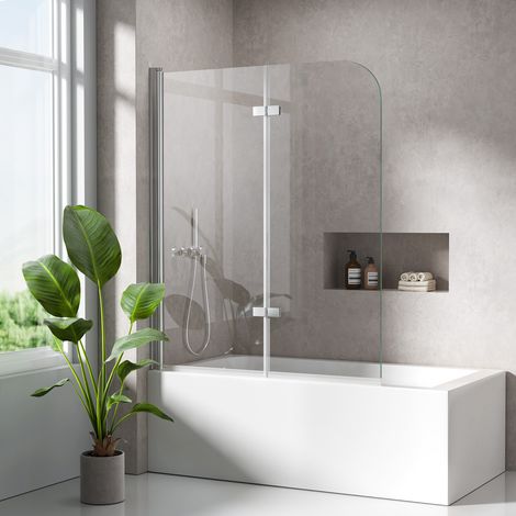 Pare baignoire pliant 110x140 cm, 2 volets, verre trempé 6 mm, pivotant – S'AFIELINA
