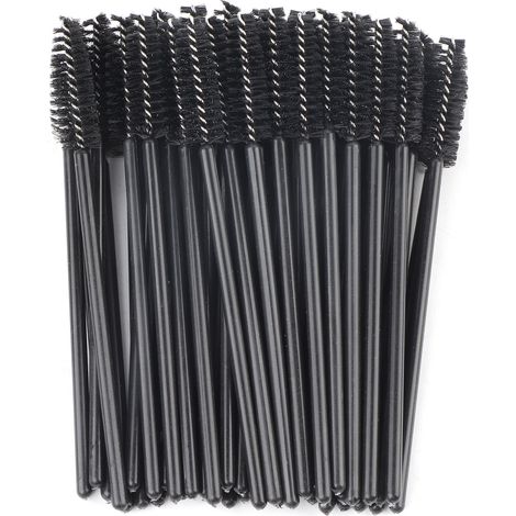 100 brosses à cils jetables noires - Lot de 100 applicateurs de mascara en forme de baguette, pinceau de maquillage réutilisable pour cils (1/5)
