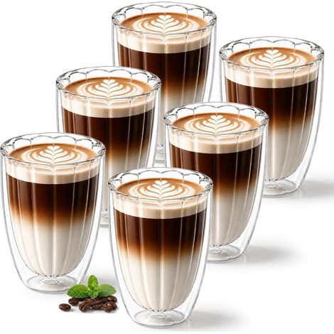 Verres double paroi lot de 6 350ml verre borosilicaté pour Latte Macchiato & café