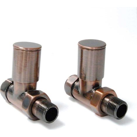West Milan Straight Radiator Valves Pair - Antique Copper (1/3)