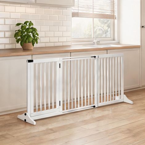 Barrière de protection pour chien en bois avec porte blanc (1/5)