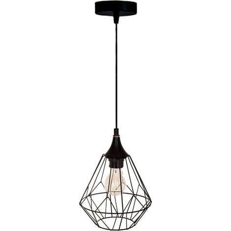 WELHOME - Lámpara de techo de suspensión metálico negro D.19 H.27cm