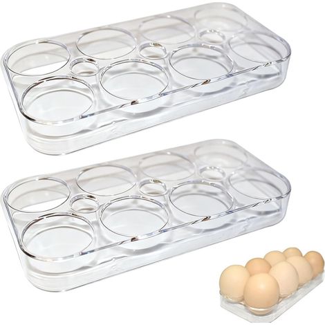 Confezione da 2 portauova per frigorifero, 16 uova, scatola per uova salvaspazio, portaoggetti, organizer trasparente per frigorifero, cucina (1/5)