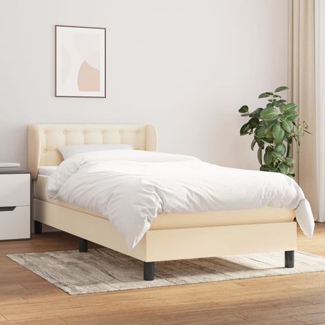 Lit Adulte Fonctionnel - Lit à sommier tapissier avec matelas pour Couchage Crème 100x200 cm Tissu BV94104 (1/5)