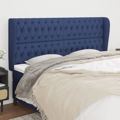 Tête de lit avec oreilles pour lit double, Tableau décoratif de chevet élégante Bleu 203x23x118/128 cm Tissu SDG62150 (1/5)