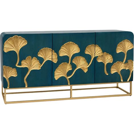 Buffet LOTUSIA 160 cm – Legno di mango turchese e dorato – 3 porte (1/5)
