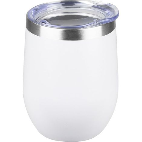 Verre vin isotherme 12oz double paroi acier inoxydable 304 sous vide avec couvercle voyage froid chaud, blanc (1/5)