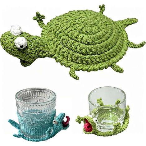 Dessous de verre au crochet motif lézard sous-verres décoratifs 3D faits main humoristiques pour adultes petits animaux (1/5)