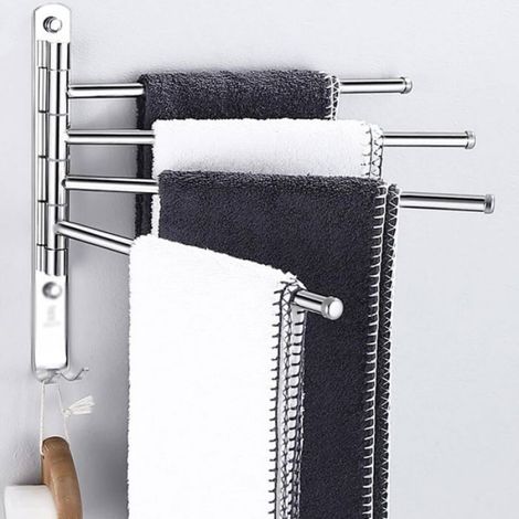Porte-Serviettes Mural - 4 Bras Rotatifs - Pivot 180° - Acier Inoxydable SUS304 - Chromé - 1 Pièce (1/5)