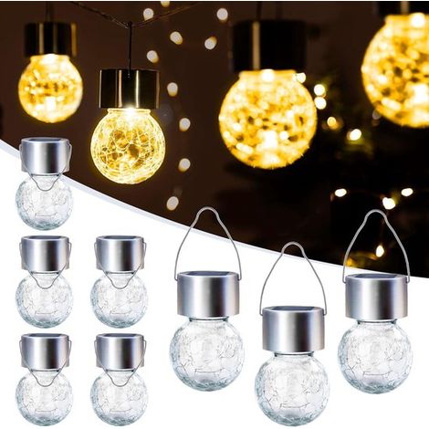 Illuminazione solare impermeabile per esterni, confezione da 8 luci solari sospese per decorazione giardino, lanterne solari impermeabili con vetro craquelé per giardino e recinzione (1/5)