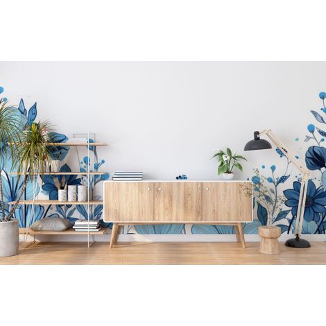 Papier peint fleuri - panoramique fleurs bleues - 150 x 250 cm (1/2)