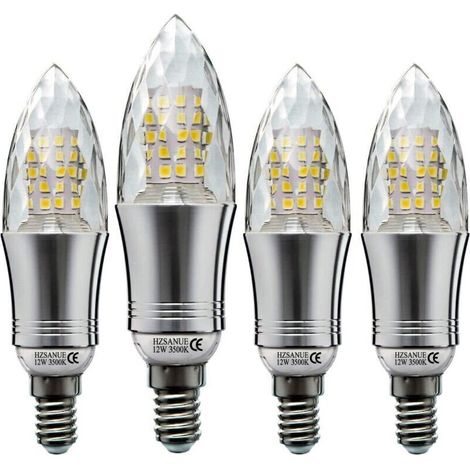 Lot de 4 Ampoule LED en Forme de Bougie E14 12W, Équivalent 100W Ampoule Incandescente, Blanc Lumière du Chaud, Ampoule Bougie Petit Edison à Vis NPTERBL (1/5)