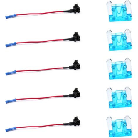 Packung mit 10 12V Mini-Sicherungsadaptern für Autos, flaches Profil, mit 5 x 15A Sicherungen.