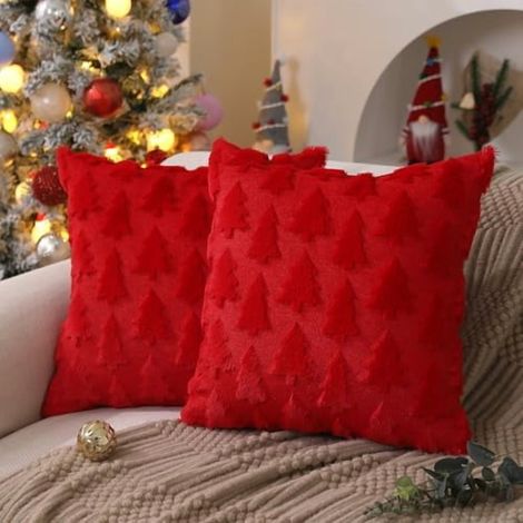 Housse De Coussin - Arbre De Noël - 50 X 50 Cm - Velours Doux En Polyester - Fermeture Éclair Cachée - Lot De 2 (1/5)
