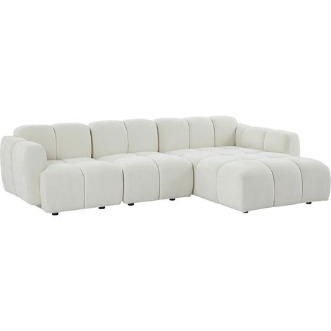 Canapé d'angle droit modulable en tissu texturé blanc cassé CARLIVI (1/5)