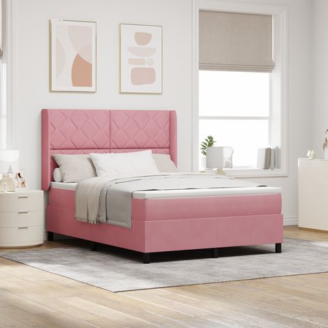 Box Spring Bed with LED Strip Lights Pink 160 x 200 cm Velvet vidaXL (1/5)