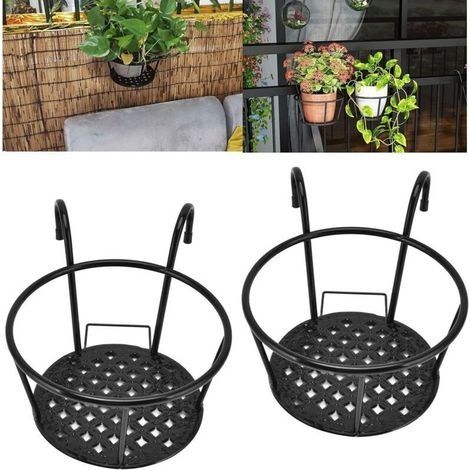 Lot de 2 Pots de Fleurs Suspendus pour Garde-Corps, Panier de jardinières Polyvalent en Fer, Porte-Plante Suspendu avec Crochets pour intérieur, extérieur, terrasse, Jardin. (1/4)
