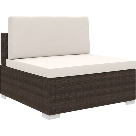 Sofá modular central con cojines ratán sintético marrón