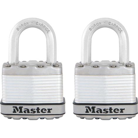 MASTER LOCK Cadenas Haute Sécurité [A Clé] [Acier Laminé] [Extérieur] [Pack de 2] M1EURT - Idéal pour les remises, les garages, les clôtures et les portails