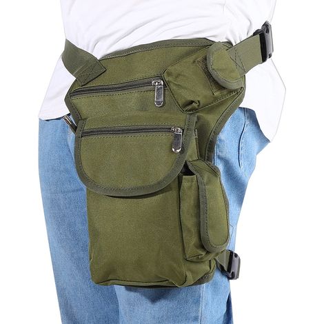 Sac de cuisse moto course avec poches multiples, taille ajustable (vert militaire) (1/5)
