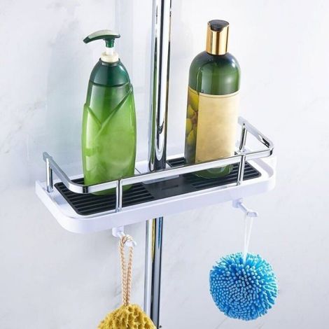 Étagère Douche Mural Réglable - Panier Salle de Bain, Cuisine, Fixe sur Tuyau, Serviteur Douche Métal Anti-Rouille, 30x12x6 cm (1/4)