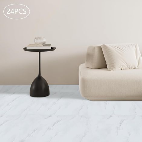 Revêtement de Sol en Pvc Autocollant,60 30cm Dalle Pvc Adhesive Sol Imperméable Adhésif Sensible à la Pression,Pour Chambres à Coucher,Salles à Manger, Blanc (1/5)