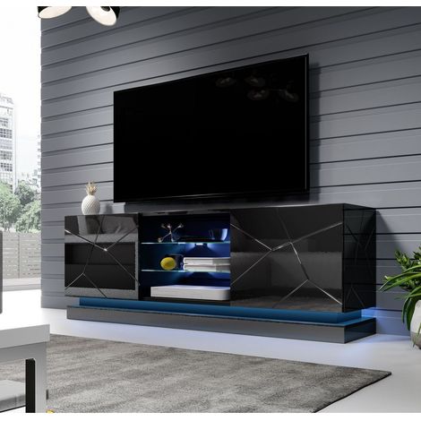 Meuble TV noir design 160 cm à LED Clost - Sans LED (1/5)
