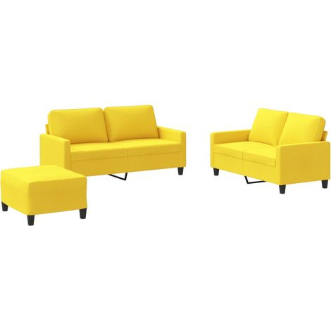 Maison Exclusive - Set di Divani 3 pz con Cuscini Giallo Chiaro in Tessuto (1/5)