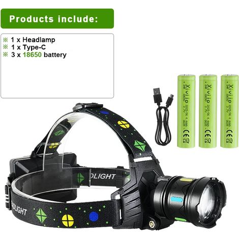 Lampe frontale LED haute puissance (avec batterie) - Portée 6000 m - Batterie 18650 rechargeable - Idéale pour la pêche, la chasse et le travail (1/5)