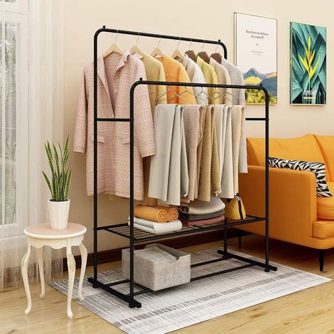 Clothes Rack Freestanding Clothes Hanger Double Rods Multifunction for Bedroom Black (1/5)