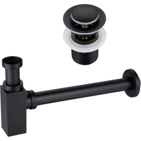 BALNEO - ensemble bonde de lavabo Klik Klak B avec trop-plein noire + siphon carré noir en laiton - kit pour lavabo (1/5)