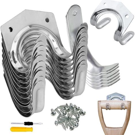 18 ganchos de pared de hierro para almacenamiento, soportes para herramientas individuales y dobles para garaje, taller, cobertizo. Kit con tornillos y destornillador incluidos. (1/4)