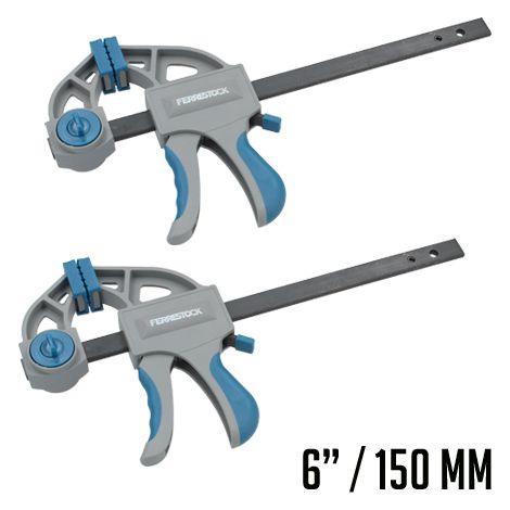 Ferrestock FSKSAM002 set 2 sargentos de apriete rápido monomanual con barra de acero A3, mangos ergonómicos, desbloqueo rápido y fáciles de convertir en extensores (1/5)