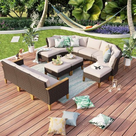 Polyrattan Lounge Set 20% Dicker cushions Wasserdicht, Gartenmöbel Wetterfest (1/5)
