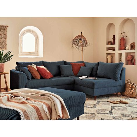 Rune – ecksofa rechts – 4-sitzer – mit hocker – aus cord - nachtblau