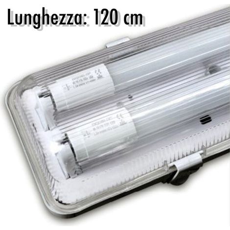 YMYNY - Plafoniera impermeabile completa di 2 tubi neon LED 120 cm per soffitto parete IP65 -