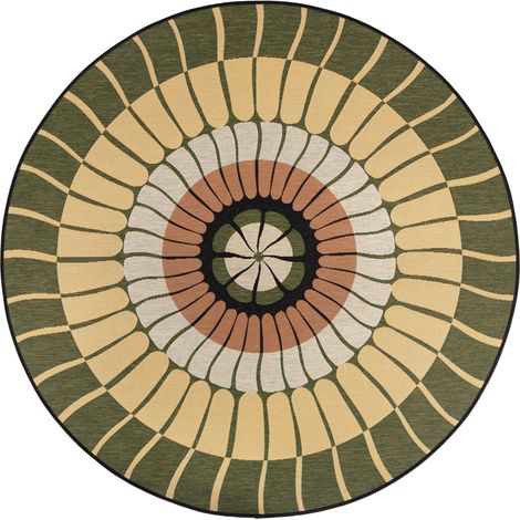 VIVARAISE - Tapis extérieur Zeno Vivaraise - Tapis rond en polypropylene et polyester, diamètre 160 cm, finition bois cèdre