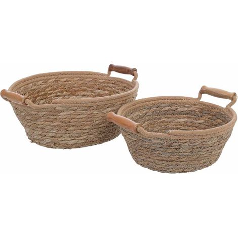 Set 2 cestos de fibra natural marrón D28x12, D23x10h cm (1/5)