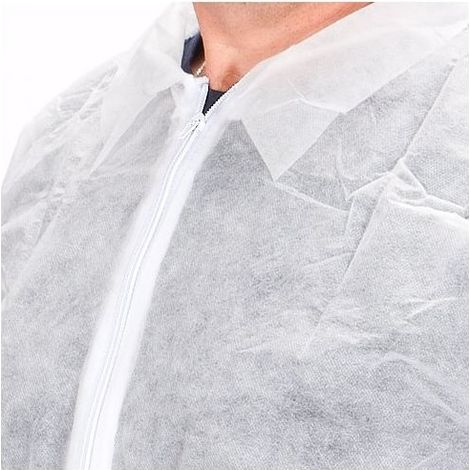 Blouse jetable en polypropylène blanche avec zip, homme, taille XL - Lot de 5 - Maxiburo (1/2)