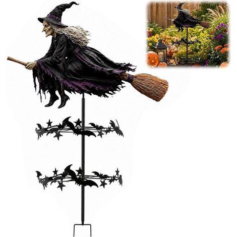 Carillon éolien de jardin sorcière - 94 x 30 cm - Carillon rotatif - Décoration de jardin (1/5)