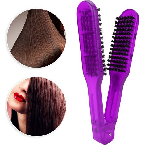 Plaque lisseuse en bois pour lissage des cheveux, peigne défrisant, accessoire coiffure (Violet) (1/5)