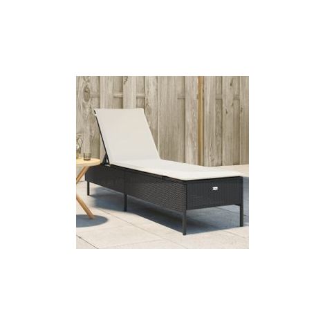 Chaise longue avec coussin noir résine tressée (1/5)