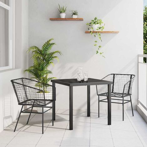 Garten Essgruppe 3 pcs Schwarz Poly-Rattan (1/5)