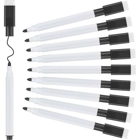 20 Stylos Marqueur Tableau Blanc Effaçable - Non Toxique -20 Stylos - Séchage Rapide - Magnétique - Mixte Noir Noir FEUTRES (1/4)
