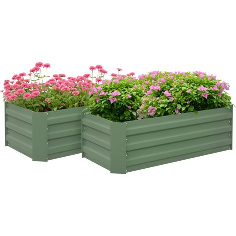 Lot de 2 grands pots de fleurs d'extérieur en acier galvanisé pour jardins urbains et terrasses, par Gardena, 100 x 50 x 30 cm, vert