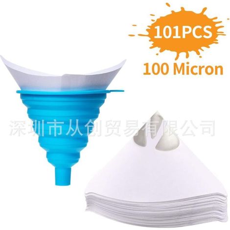 Lot de 100 Filtres Jetables en Papier avec 1 Filtre Entonnoir en Silicone, Filtre en Résine avec Maille fine en Nylon pour automobile, Pistolets Pulvérisateurs, arts et travaux Manuels (1/4)