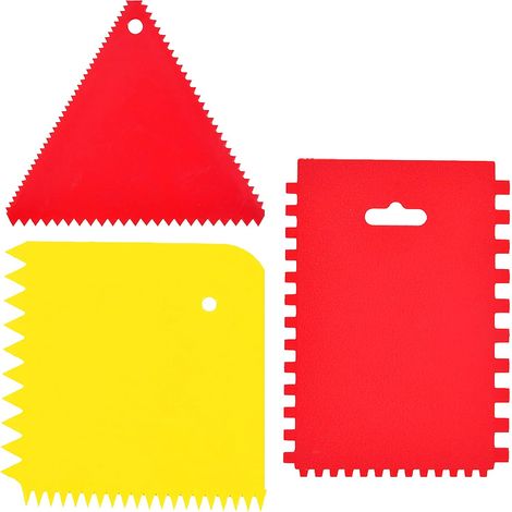 Lot de 3 Spatule Raclette Plastique, Peigne Carrelage, Spatule Enduit Lissage, Grattoir Peinture (1/5)