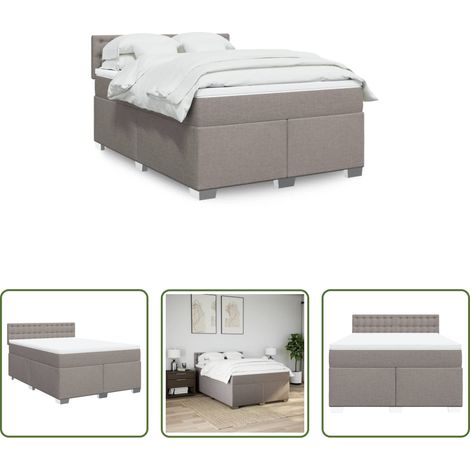 vidaXL Surmatelas - Sommier à lattes de lit avec matelas Taupe 140x190 cm Tissu (1/5)