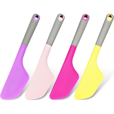 Ensemble de 4 spatules extra larges en silicone - Résistantes à la chaleur et aux liquides - Idéales pour la pâtisserie, le mélange et la décoration - Multicolores (1/4)