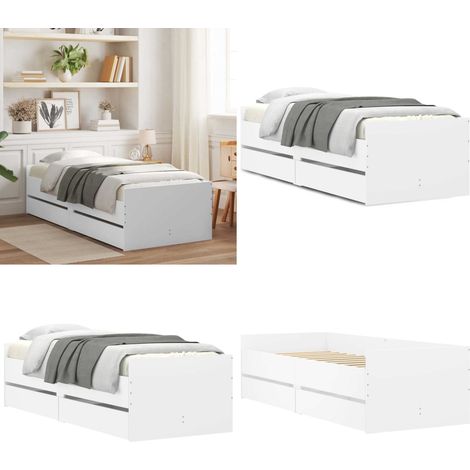 Cadre de lit avec tiroirs sans matelas blanc 90x190 cm - Cadre De Lit - Lit Simple - Lit Avec Tiroirs - Meuble De Chambre - Rangement Sous Lit - Home & Living